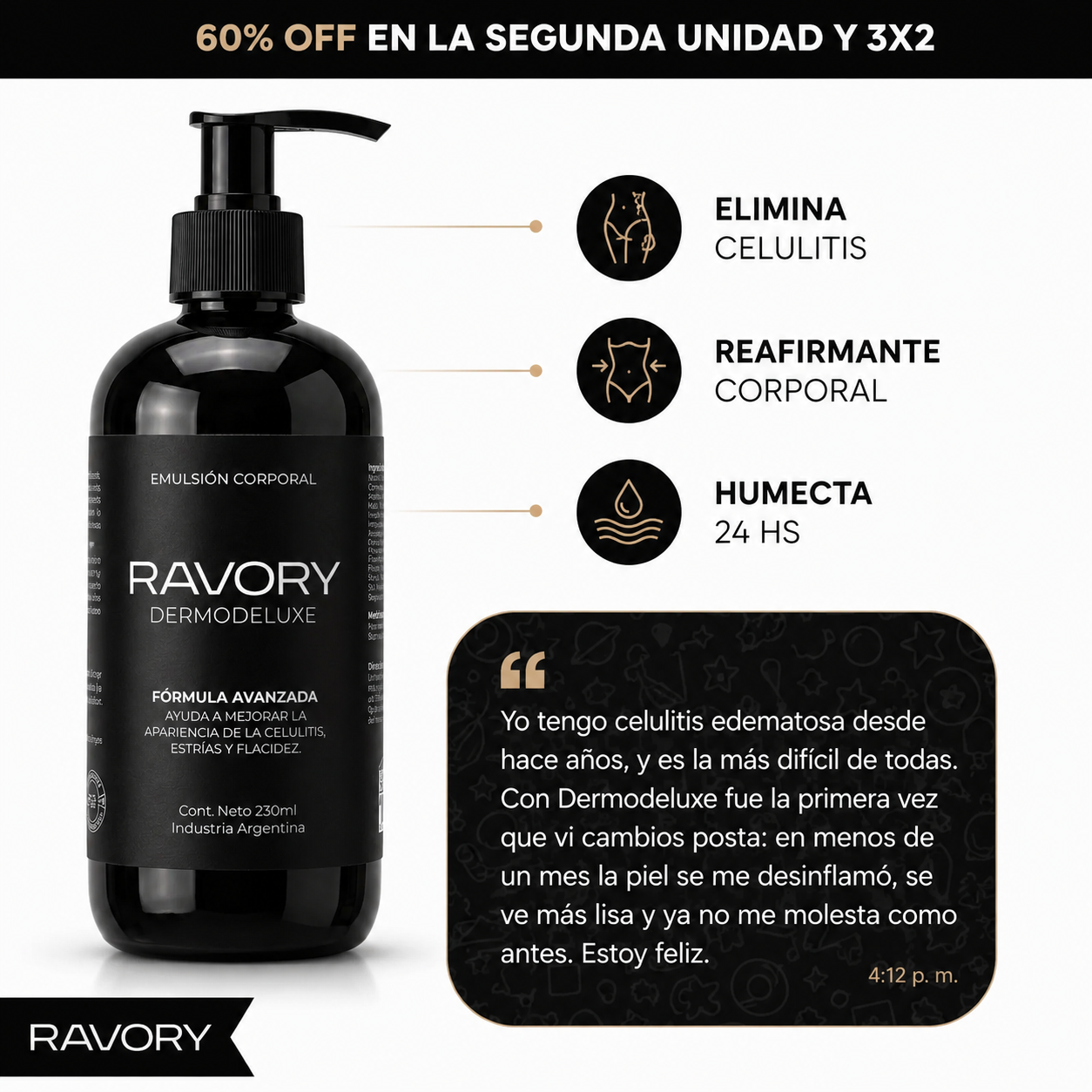 DERMODELUXE – Emulsión Corporal Anticelulitis, Antiflacidez y Efecto Drenante